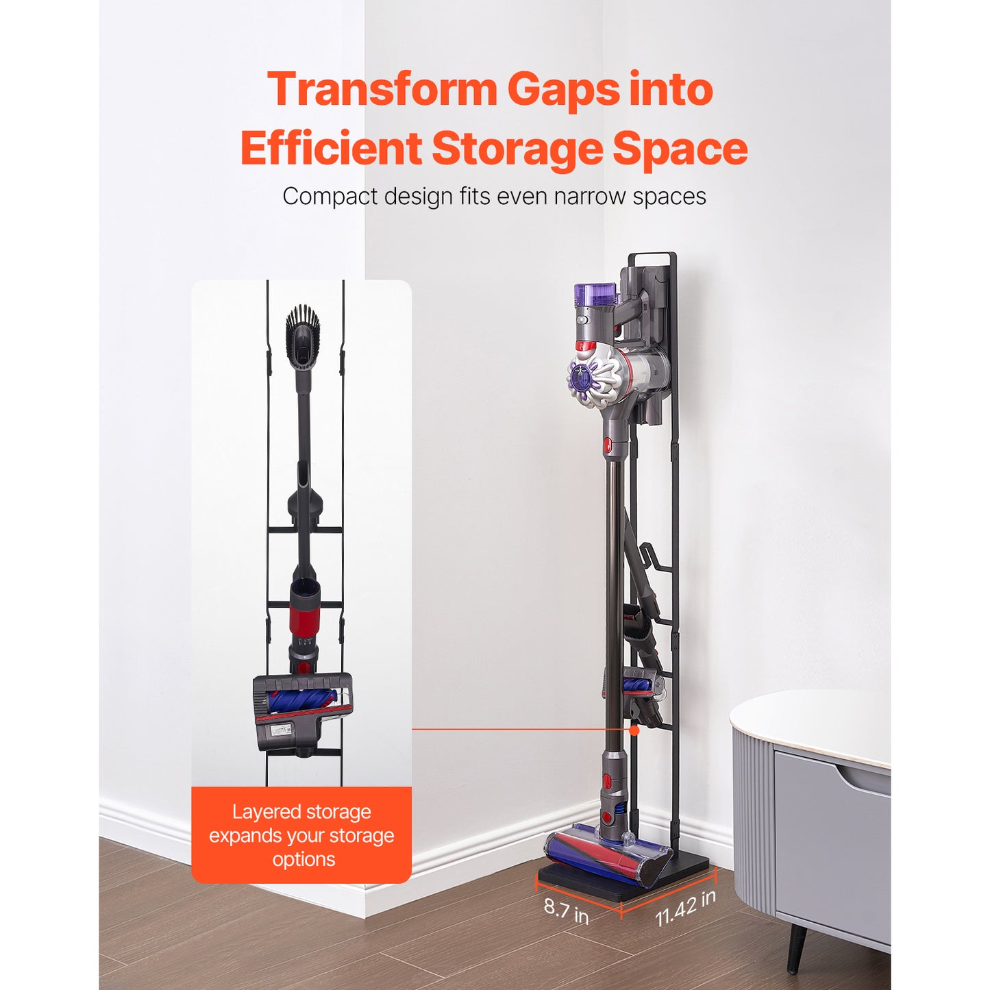 Dyson Vacuum Stand Holder - Stable, No-Drill, 4 Hooks