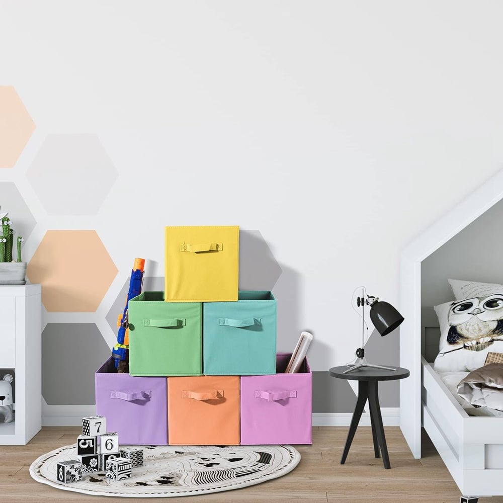 Colorful Fabric Storage Cubes - 6 Pack Foldable Baskets