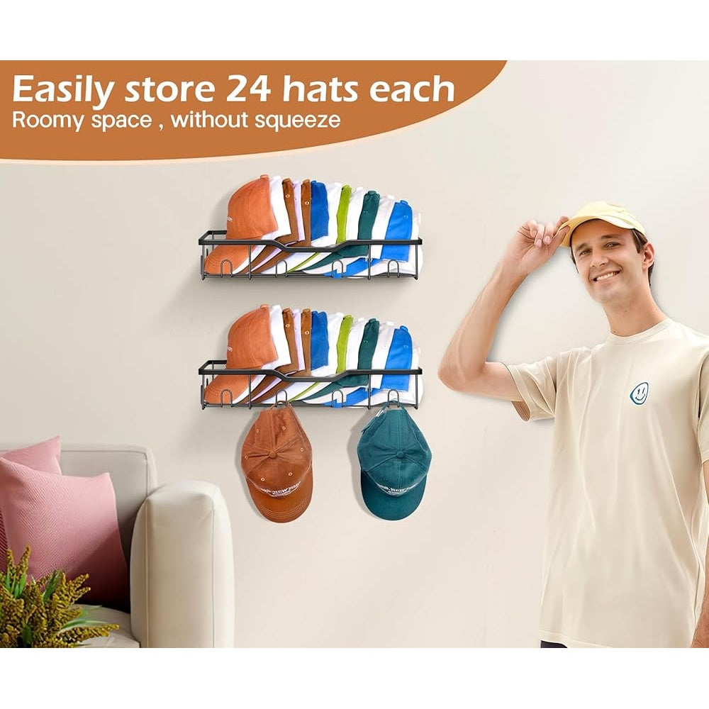 Metal Hat Rack Organizer - Holds 40 Caps, Space-Saving Design
