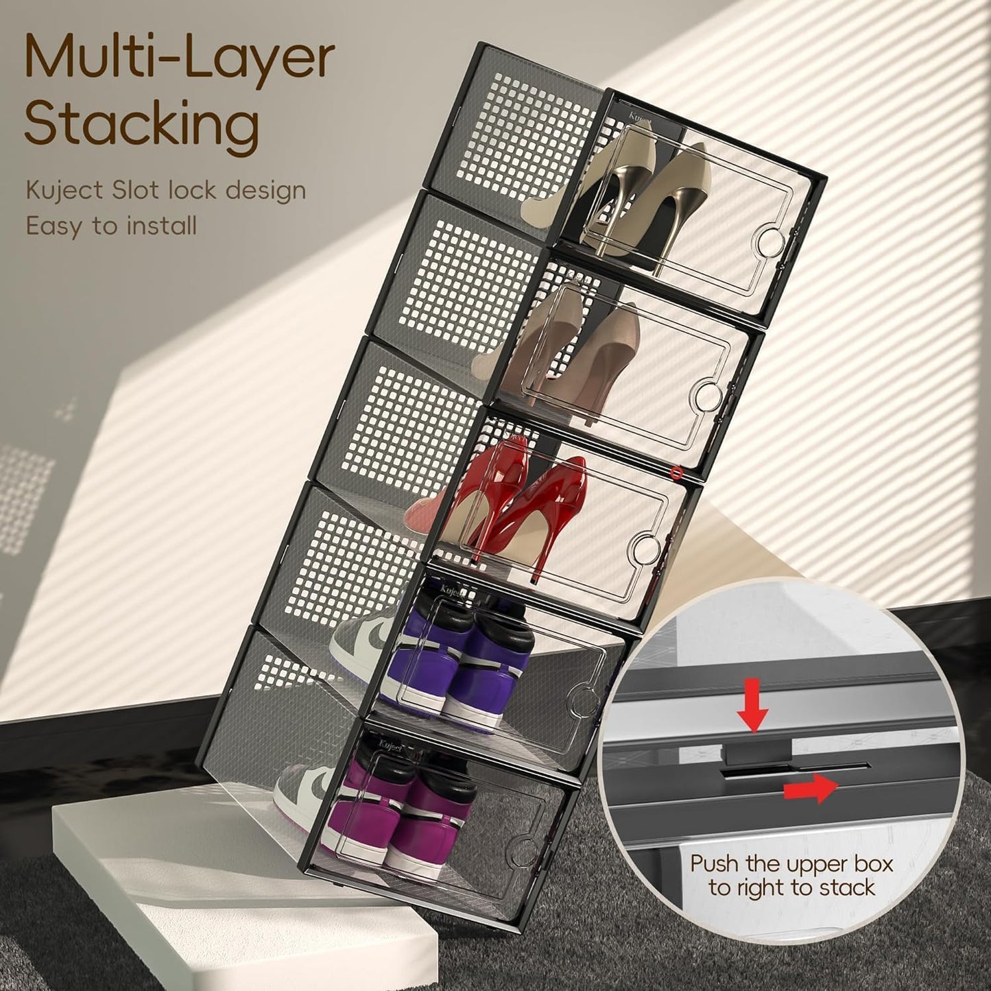 X-Large Clear Shoe Storage Boxes - Stackable 12 Pack Organizer