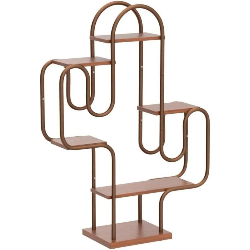 Cactus Bookshelf 6-Tier Metal Plant Stand - Unique Corner Shelf