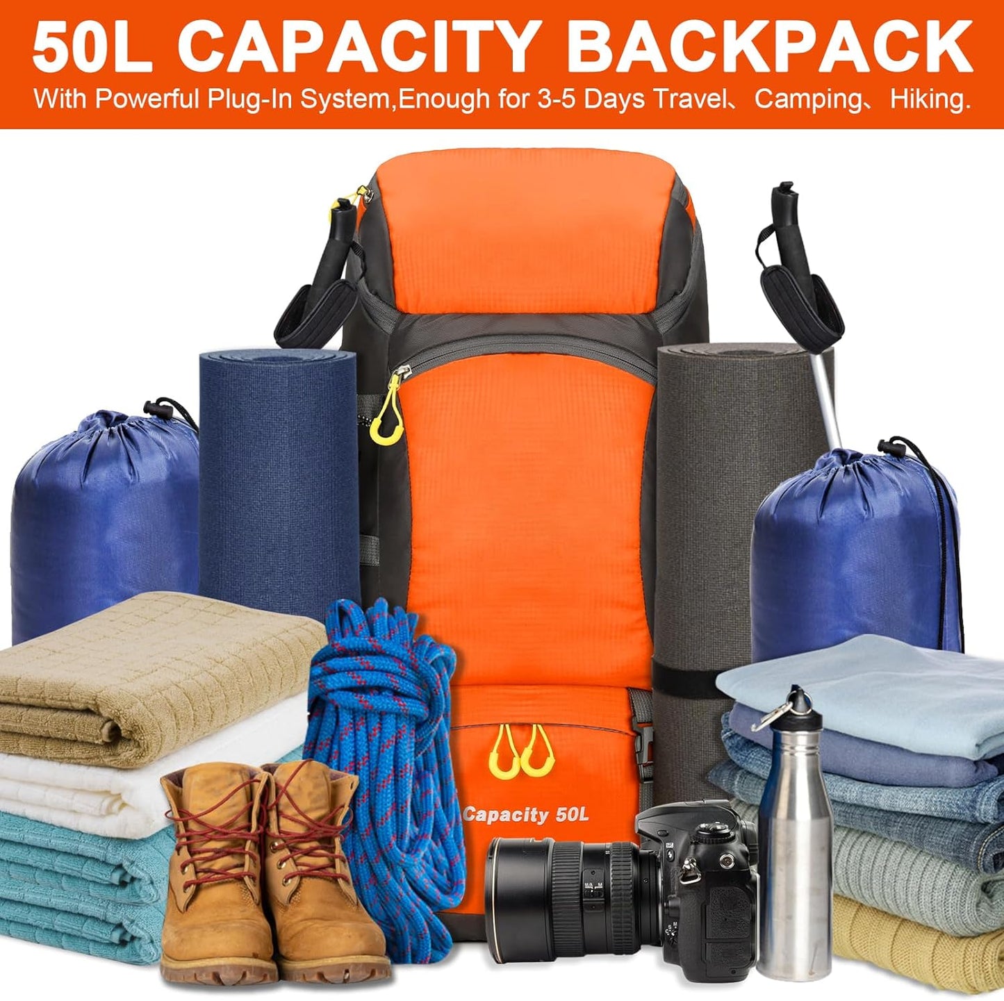 Lightweight 50L Hiking Backpack - Waterproof & Ergonomic Design