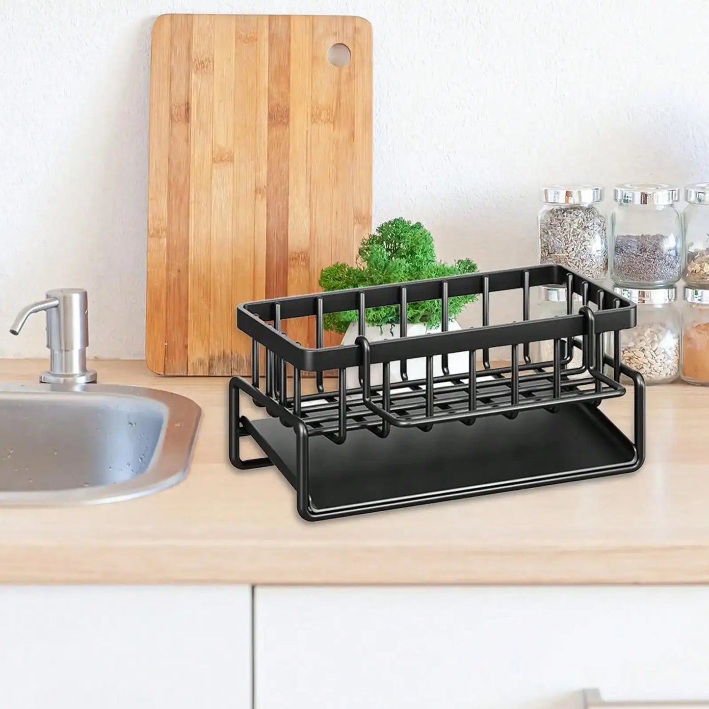 Kitchen Sink Caddy with Auto Drainage & Towel Rack