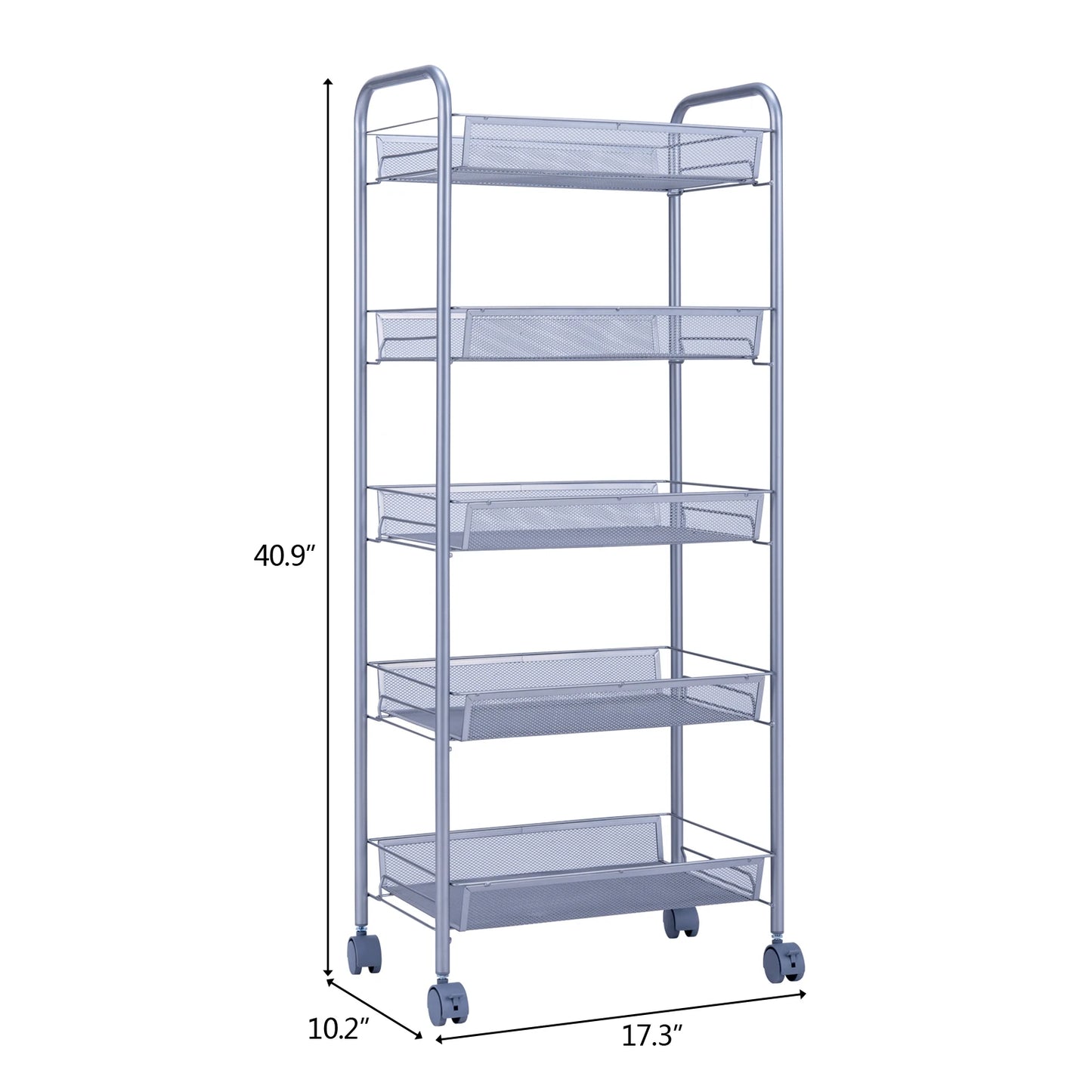 Honeycomb Mesh 5-Layer Storage Cart with Wheels - Silver