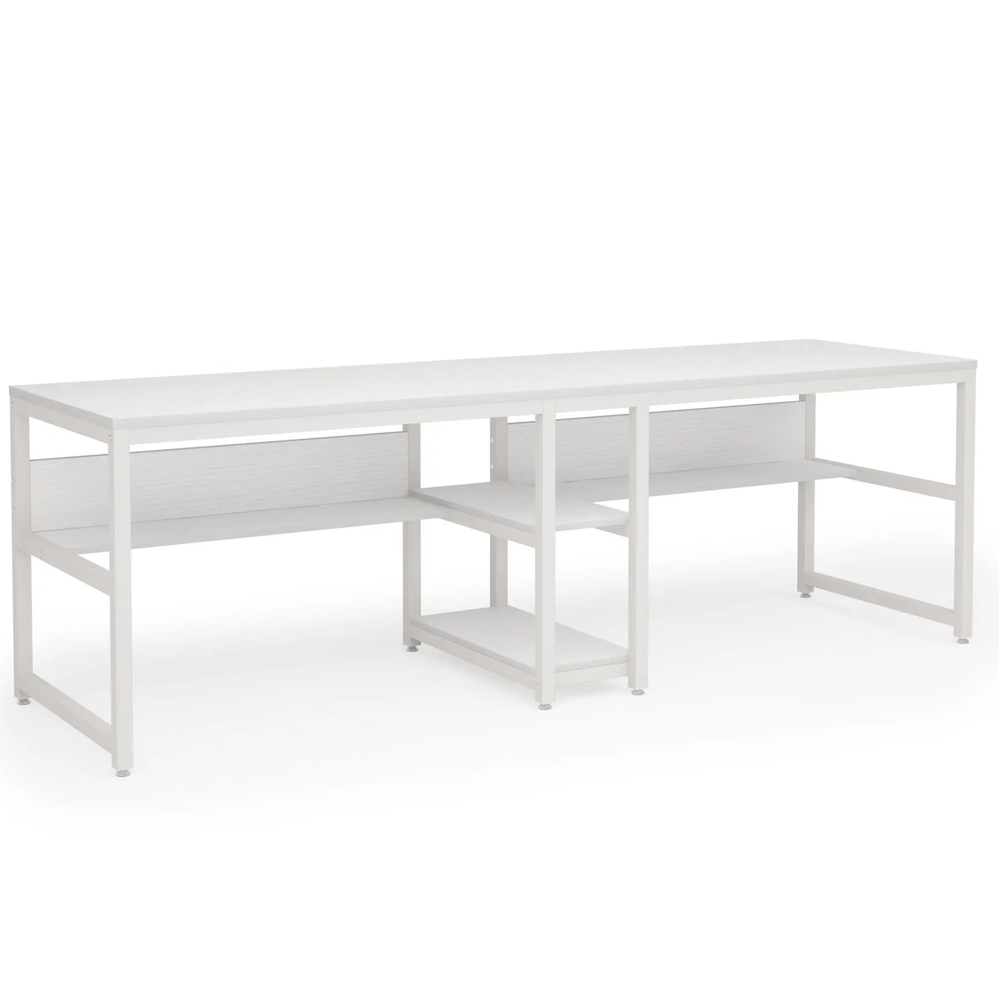 Two-Person Desk with Bookshelf - 78.7" Rustic Office Workstation