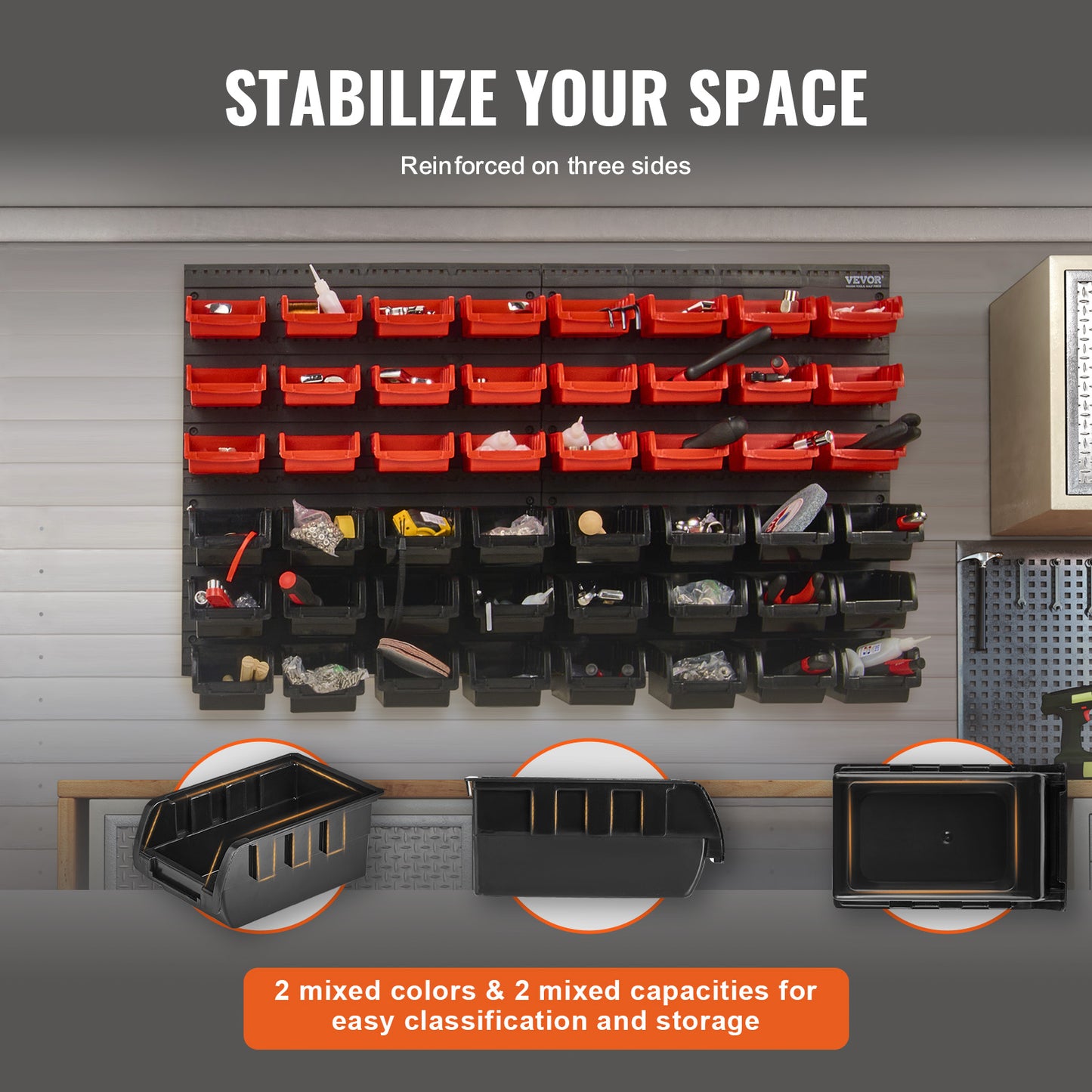 Storage Bins 48pcs Wall Mounted Garage Organizer