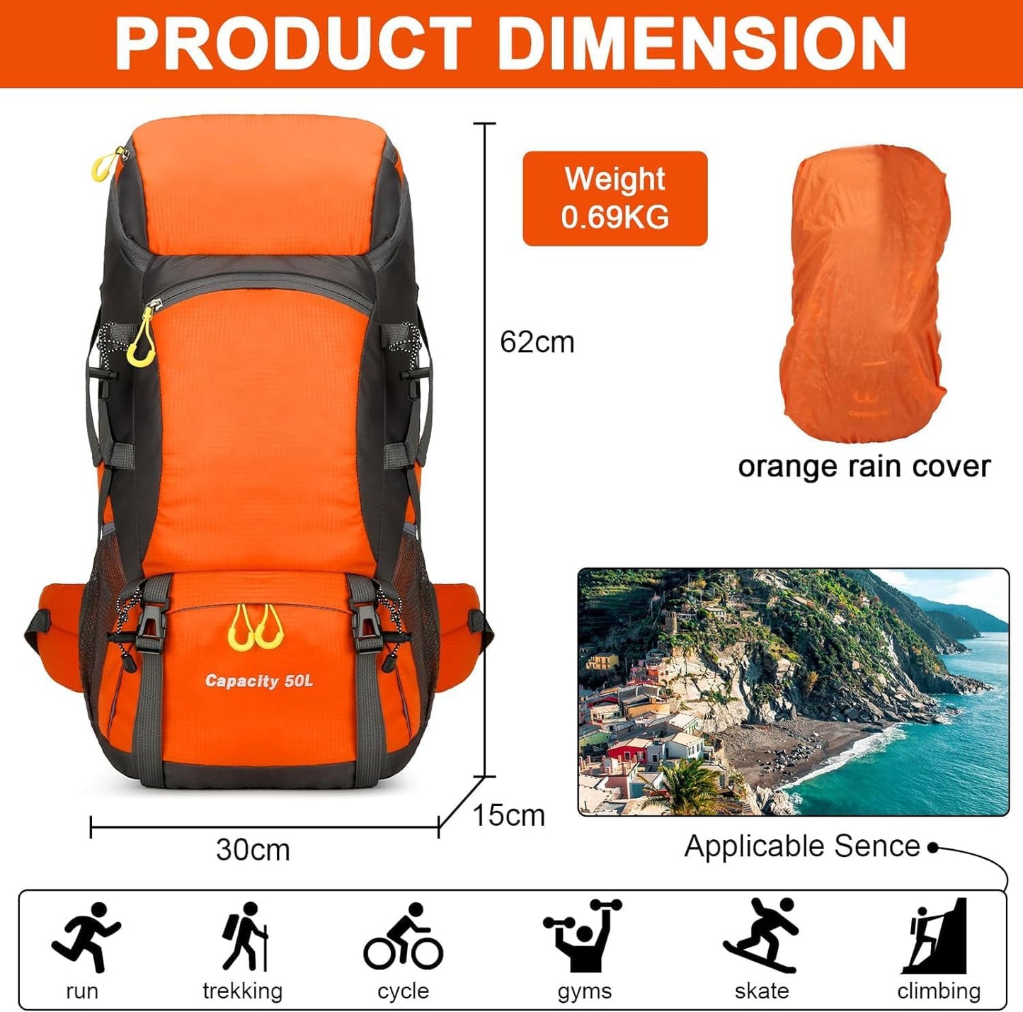 Lightweight 50L Hiking Backpack - Waterproof & Ergonomic Design