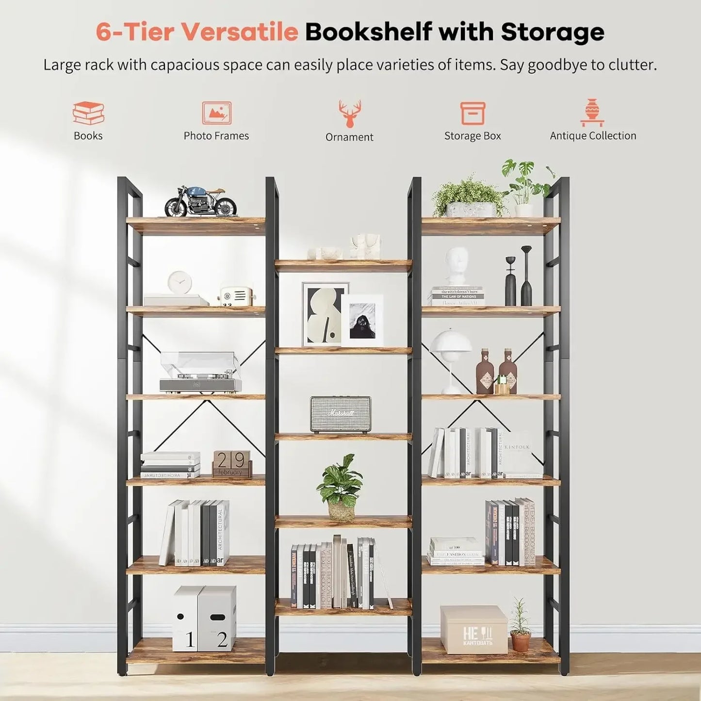 Triple Wide 6 Tier Bookshelf - Shape Changeable & Modern