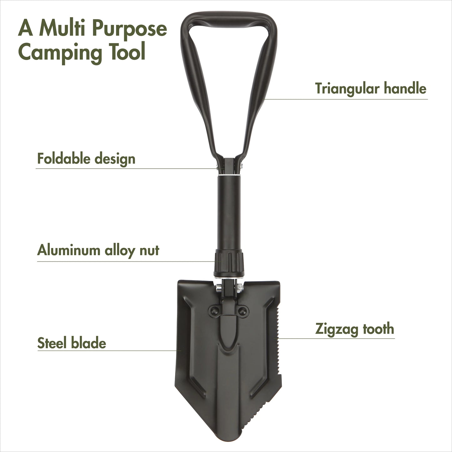 Heavy-Duty Steel Folding Shovel - Compact & Durable Outdoor Tool