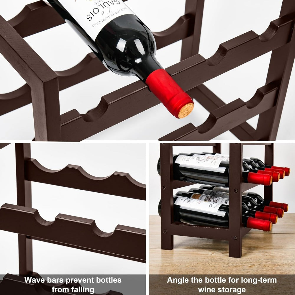 Bamboo Wine Rack 6-Tier Floor Stand - Holds 24 Bottles