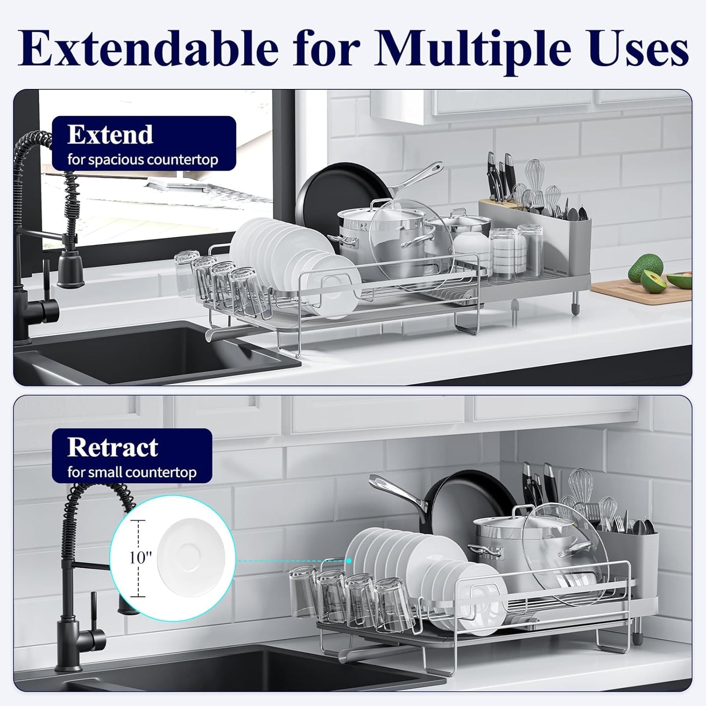 Extendable Dish Drying Rack - Anti-Rust, Multifunctional Design