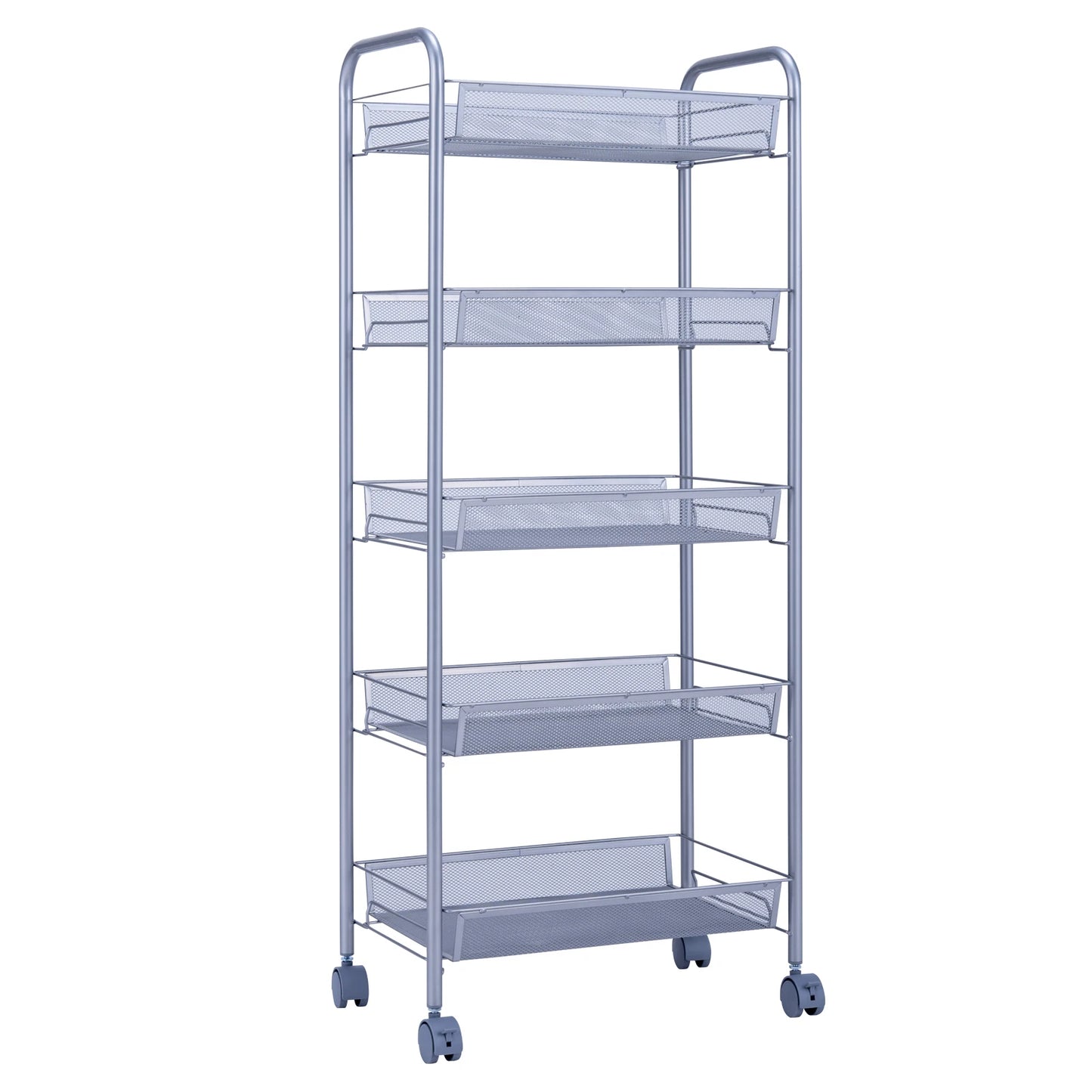 Honeycomb Mesh 5-Layer Storage Cart with Wheels - Silver