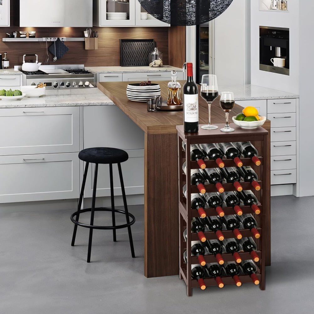 Bamboo Wine Rack 6-Tier Floor Stand - Holds 24 Bottles