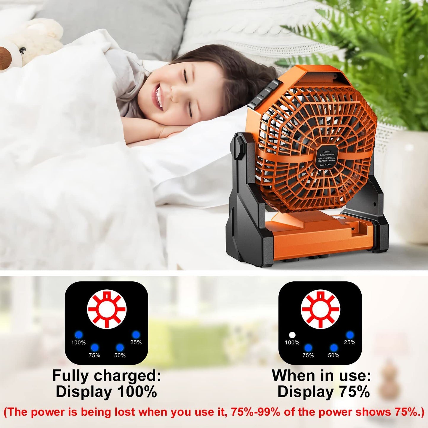 Portable Camping Fan with LED Light & Rechargeable Battery
