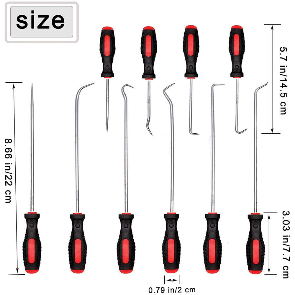 Extra Long Pick & Hook Set with Soft Grip for O-Ring Removal 10 Pieces
