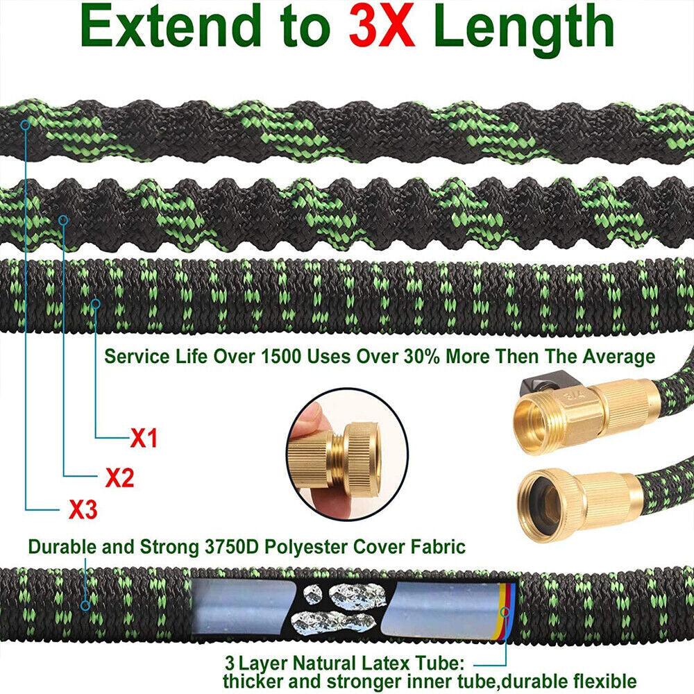 Expandable Garden Hose 50ft 75ft 100ft with 9-Function Spray Nozzle
