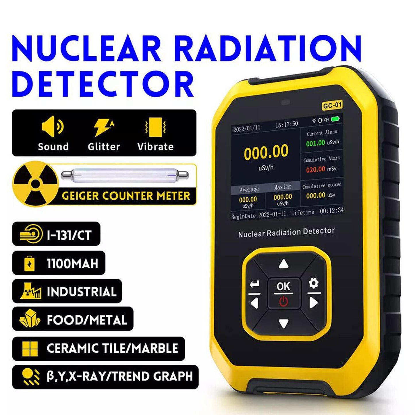 Portable Nuclear Radiation Detector GM Geiger Counter X-Ray Dosimeter