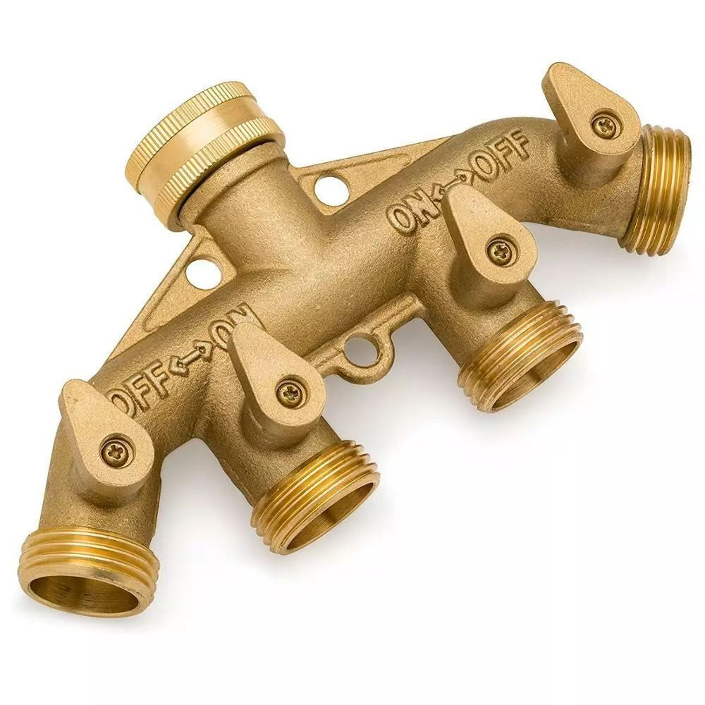 Heavy Duty Hose Splitter 4-Way Garden Shut off Valves All Brass