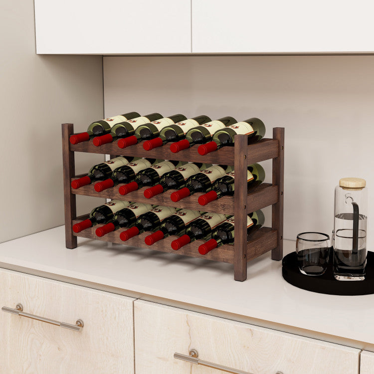3-Tier Bamboo Freestanding Countertop Wine Bottle Organizer