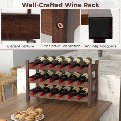 3-Tier Bamboo Freestanding Countertop Wine Bottle Organizer