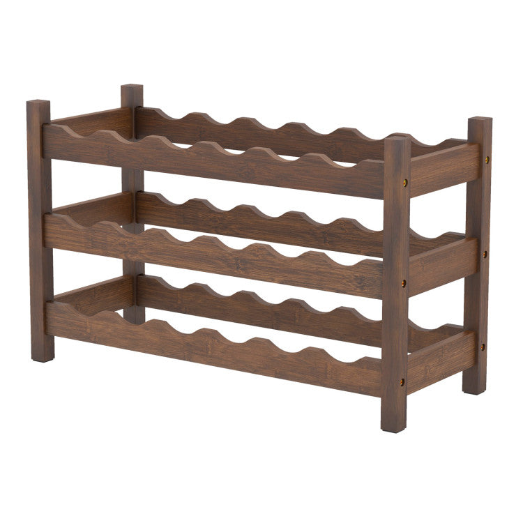 3-Tier Bamboo Freestanding Countertop Wine Bottle Organizer