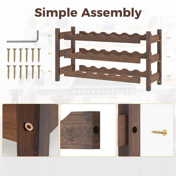 3-Tier Bamboo Freestanding Countertop Wine Bottle Organizer