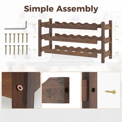 3-Tier Bamboo Freestanding Countertop Wine Bottle Organizer