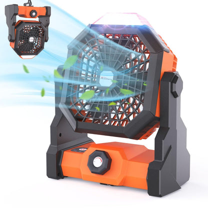 Portable Camping Fan with LED Light & Rechargeable Battery