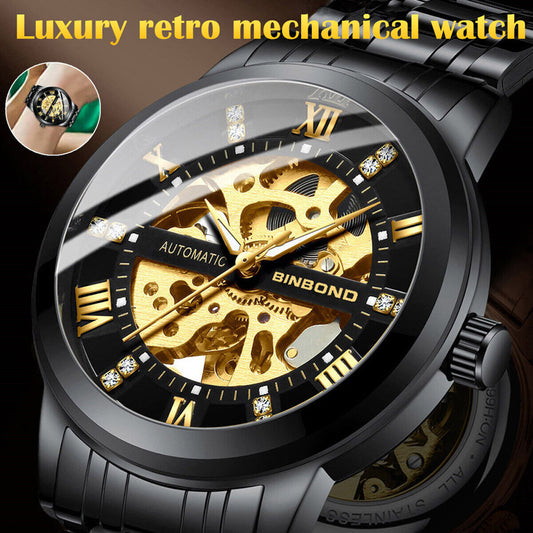 Men's Gold Tone Skeleton Mechanical Automatic Stainless Steel Watch