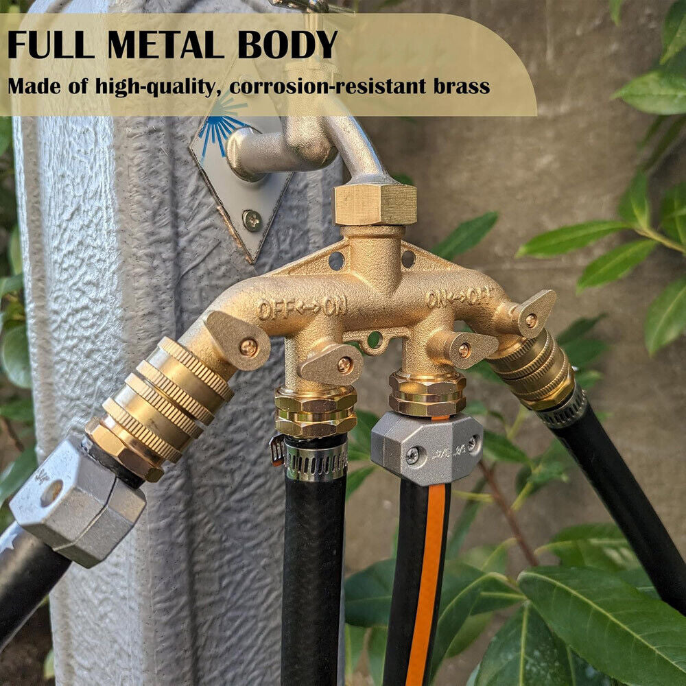 Heavy Duty Hose Splitter 4-Way Garden Shut off Valves All Brass