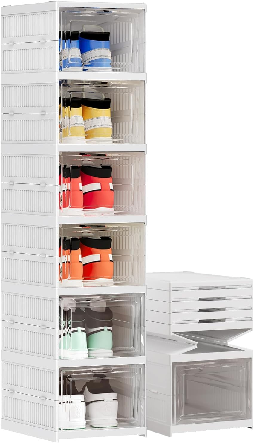 6 Tier Shoe Rack Organizer Foldable Stackable Storage Shelf No Assembly Plastic