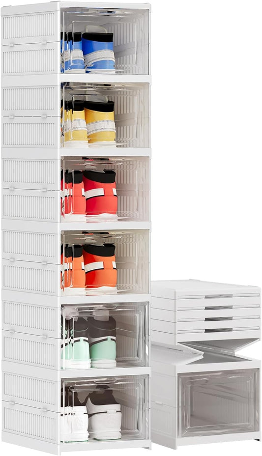 6 Tier Shoe Rack Organizer Foldable Stackable Storage Shelf No Assembly Plastic