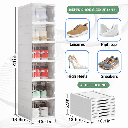 6 Tier Shoe Rack Organizer Foldable Stackable Storage Shelf No Assembly Plastic