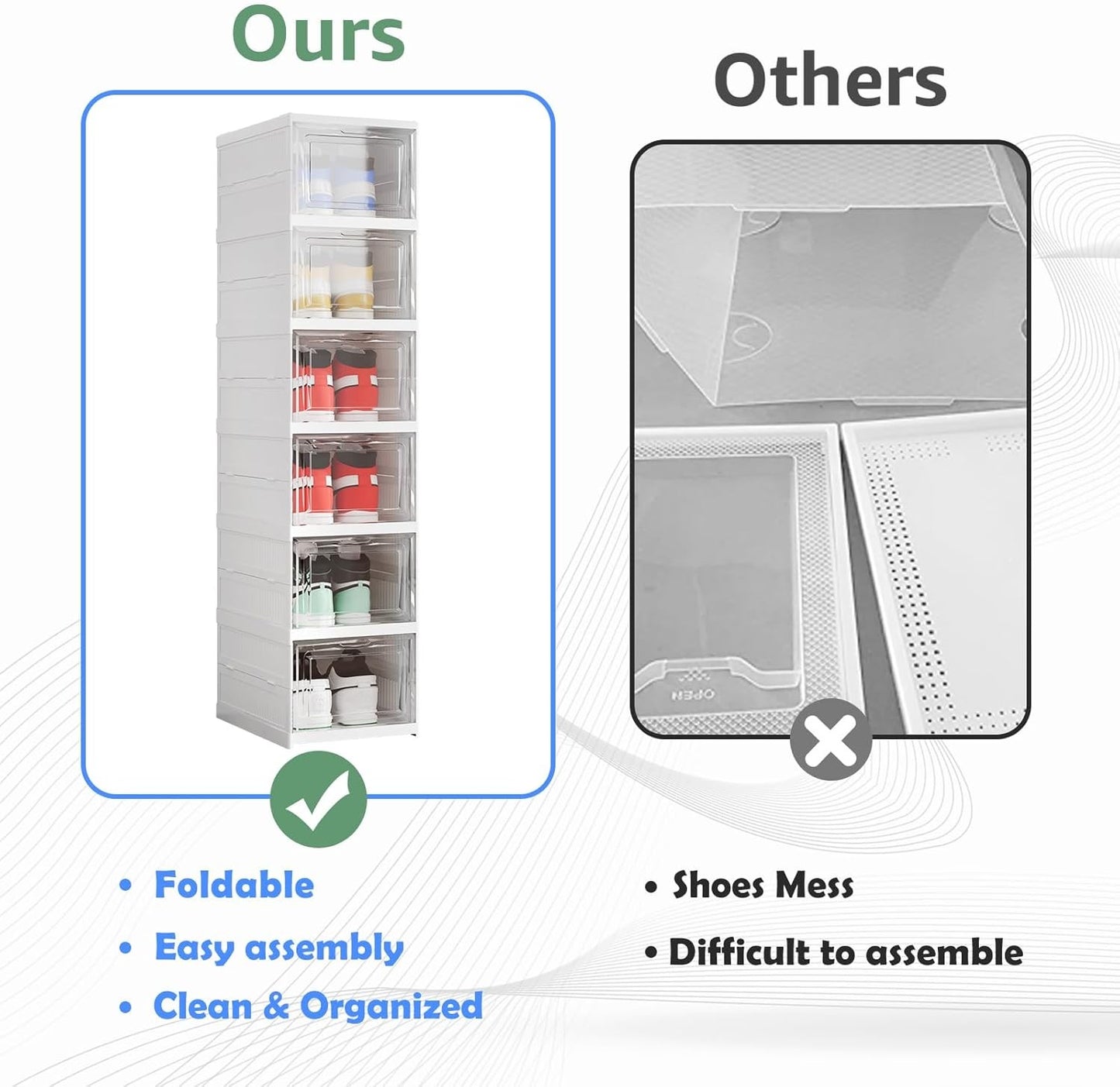 6 Tier Shoe Rack Organizer Foldable Stackable Storage Shelf No Assembly Plastic