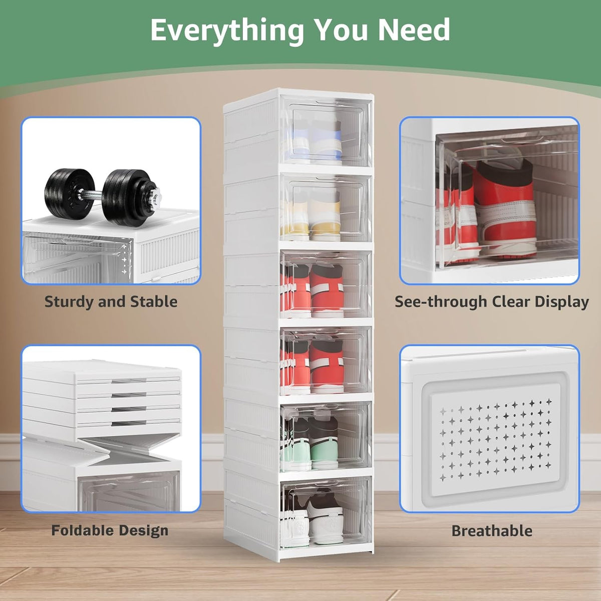 6 Tier Shoe Rack Organizer Foldable Stackable Storage Shelf No Assembly Plastic