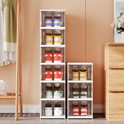 6 Tier Shoe Rack Organizer Foldable Stackable Storage Shelf No Assembly Plastic