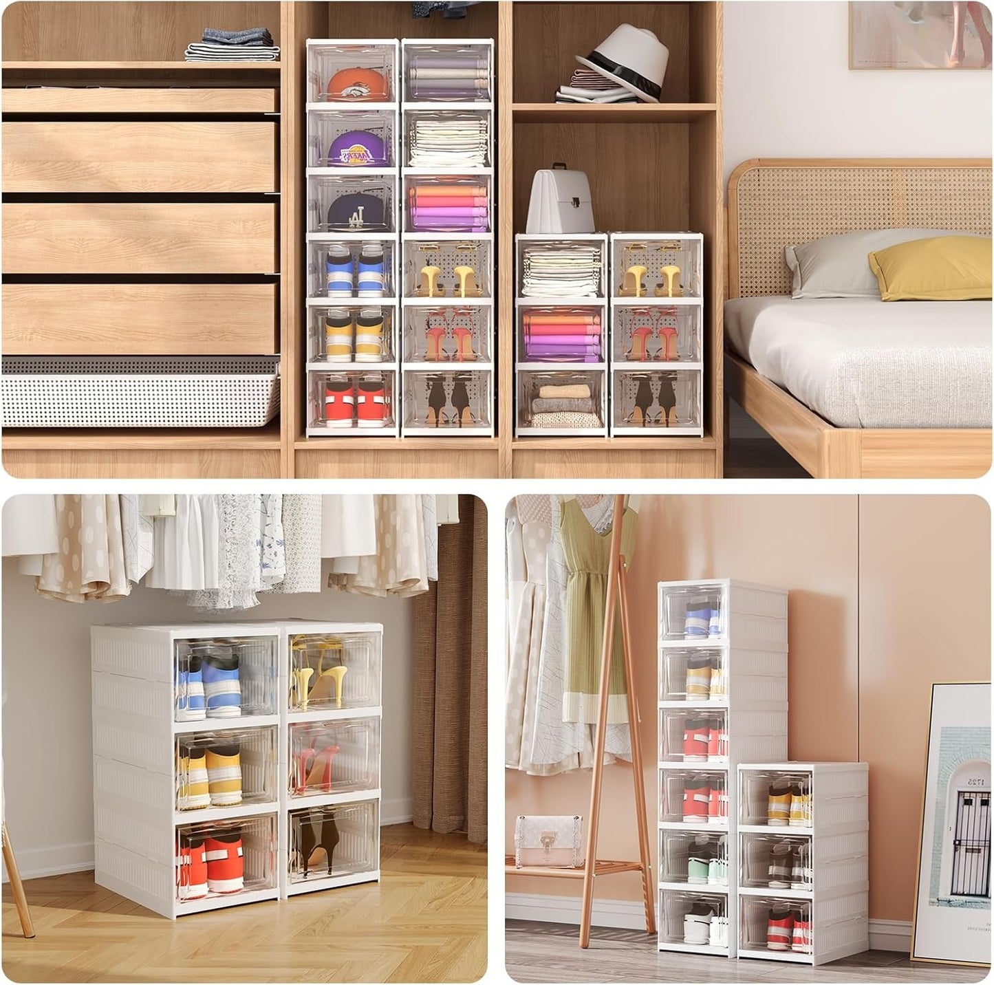 6 Tier Shoe Rack Organizer Foldable Stackable Storage Shelf No Assembly Plastic