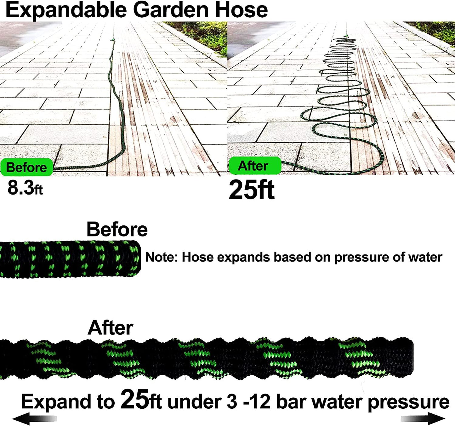 Expandable Garden Hose 50ft 75ft 100ft with 9-Function Spray Nozzle