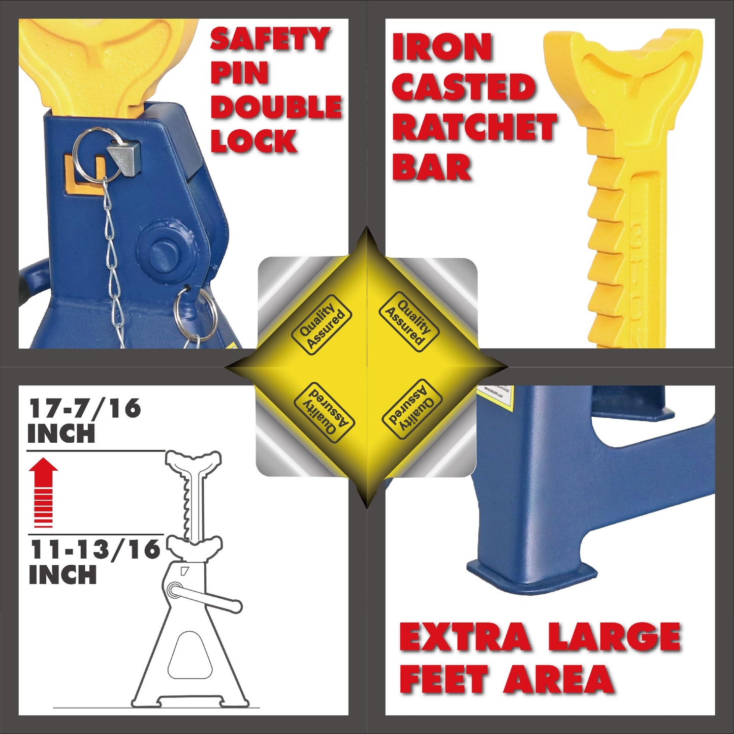 3-Ton Jack Stands - Heavy-Duty Steel, Safety Pin Lock, Pair