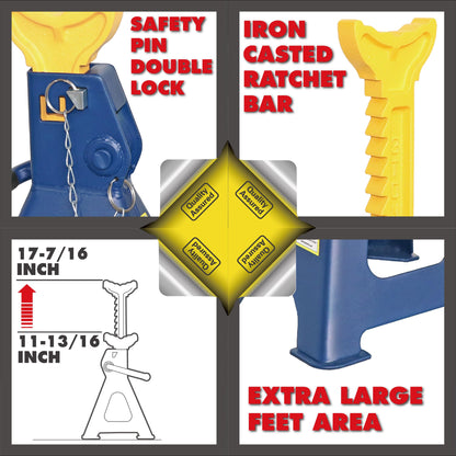 3-Ton Jack Stands - Heavy-Duty Steel, Safety Pin Lock, Pair