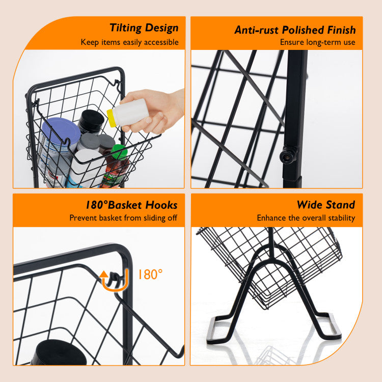 3-Tier Fruit Basket Stand with Adjustable Heights