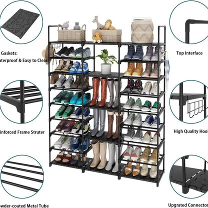 9-Tier Metal Shoe Rack — 50-Pair Freestanding Shoe Organizer
