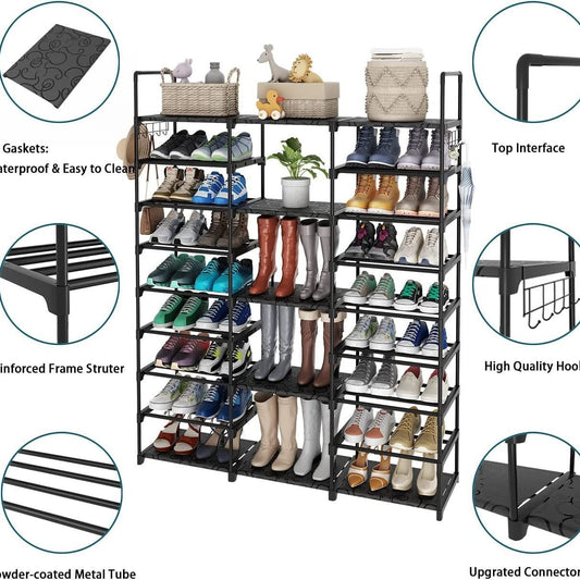 9-Tier Metal Shoe Rack — 50-Pair Freestanding Shoe Organizer