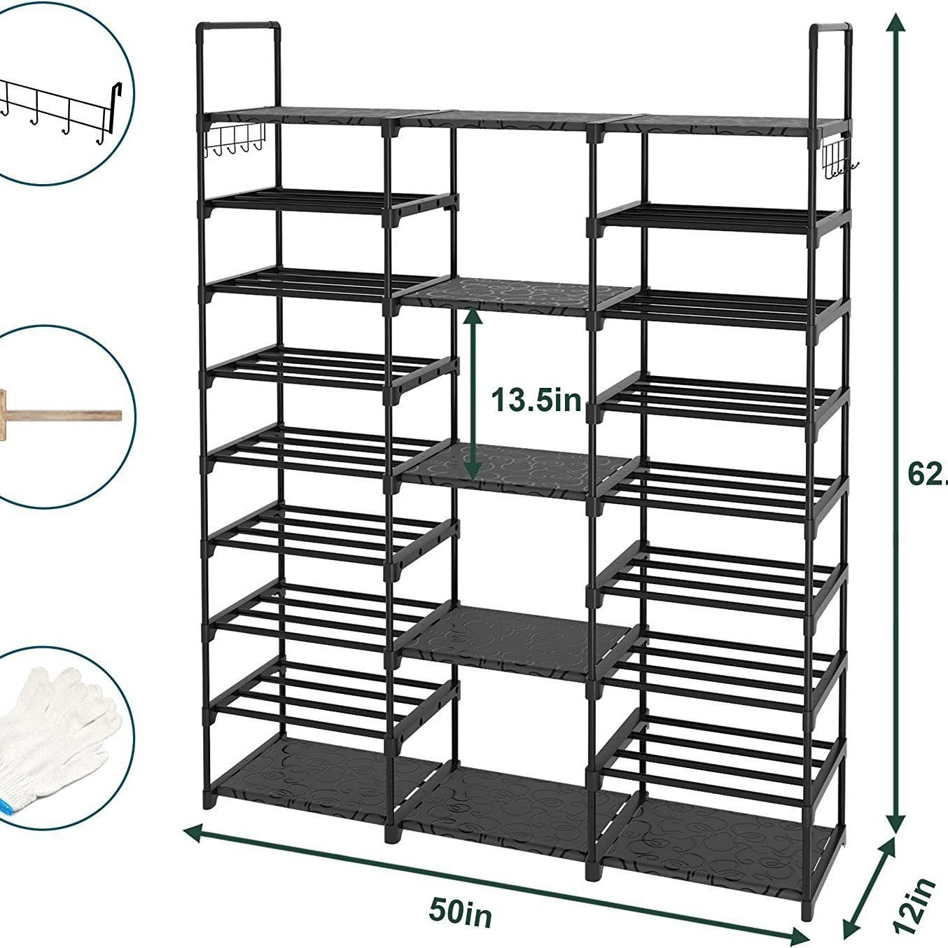 9-Tier Metal Shoe Rack — 50-Pair Freestanding Shoe Organizer