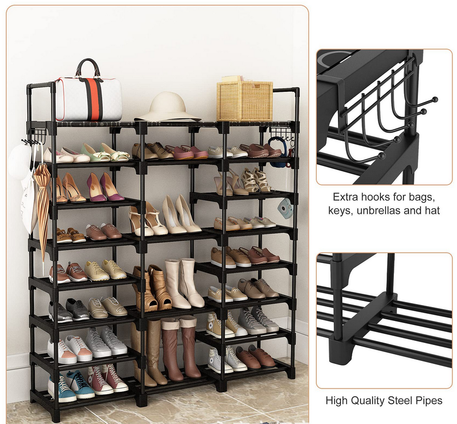 9-Tier Metal Shoe Rack — 50-Pair Freestanding Shoe Organizer