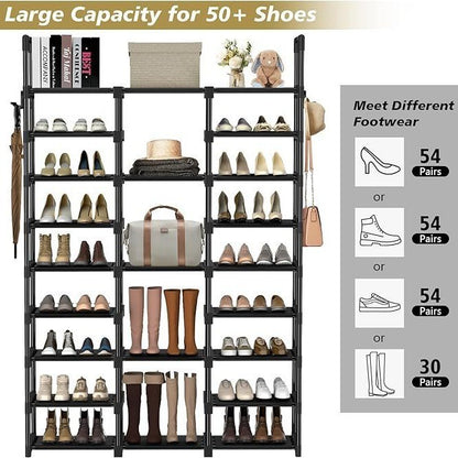9-Tier Metal Shoe Rack — 50-Pair Freestanding Shoe Organizer