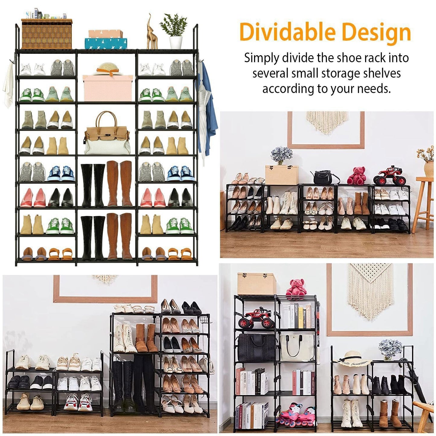 9-Tier Metal Shoe Rack — 50-Pair Freestanding Shoe Organizer
