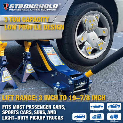 3 Ton Low Profile Floor Jack - Heavy-Duty Dual Pump Steel