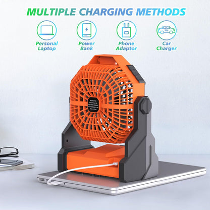 Portable Camping Fan with LED Light & Rechargeable Battery