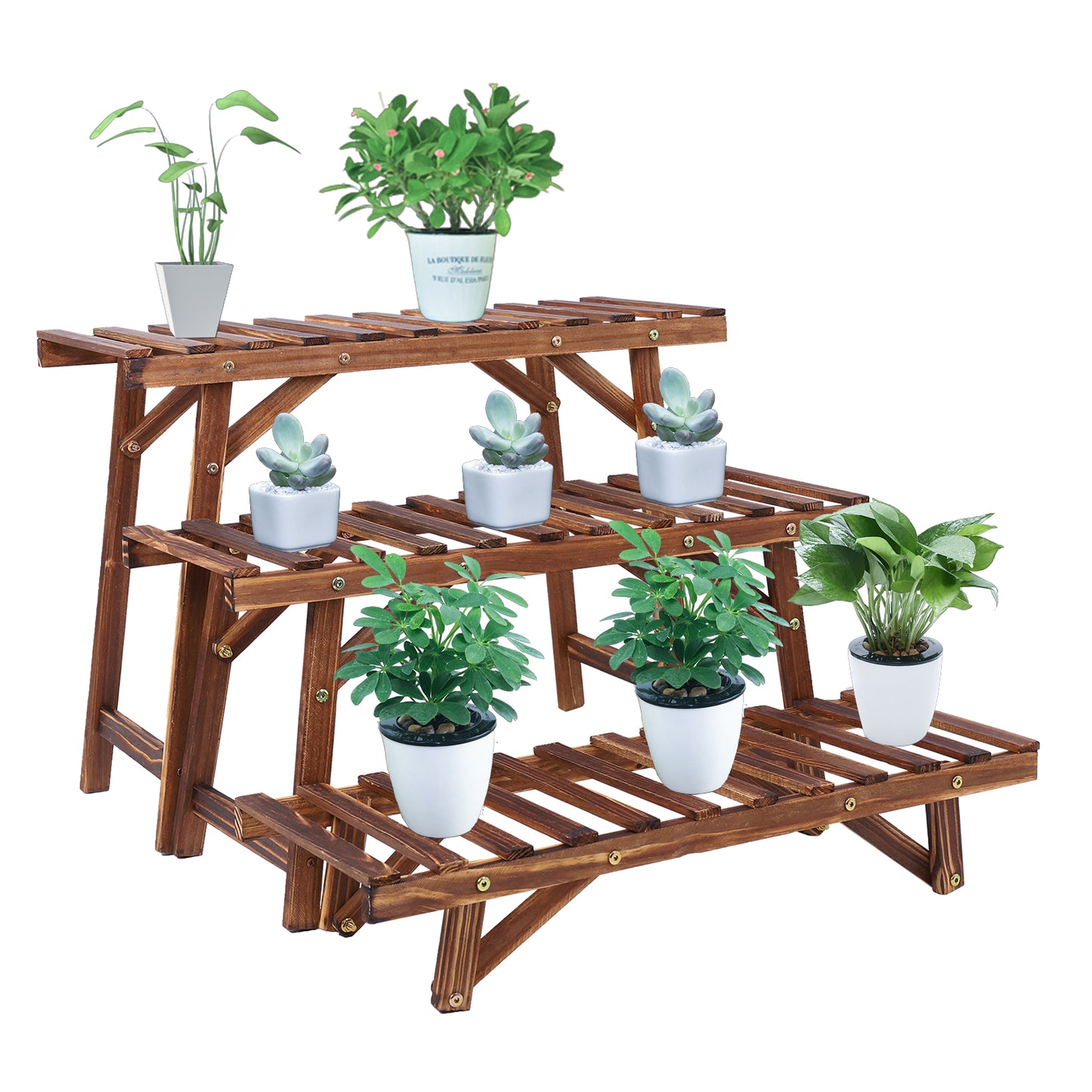 Wood Plant Stand 3-Tier Ladder Shelf for Indoor Outdoor Display